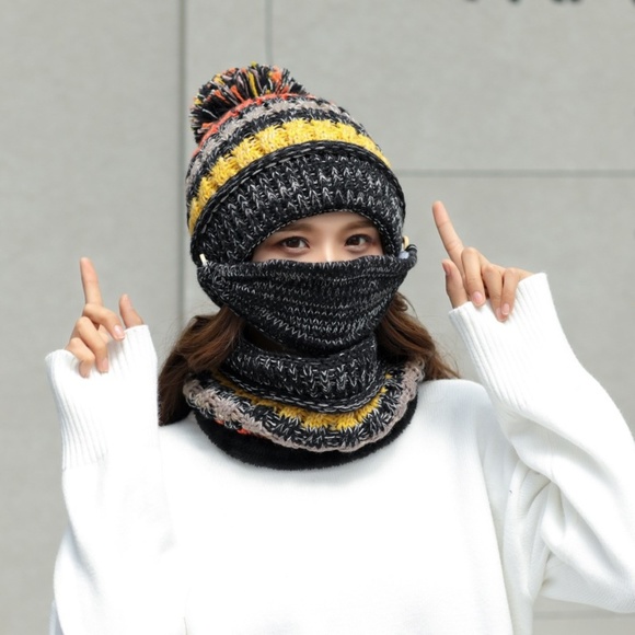 Accessories - Women Knit Beanie Hat with Neck Warmer & Mask